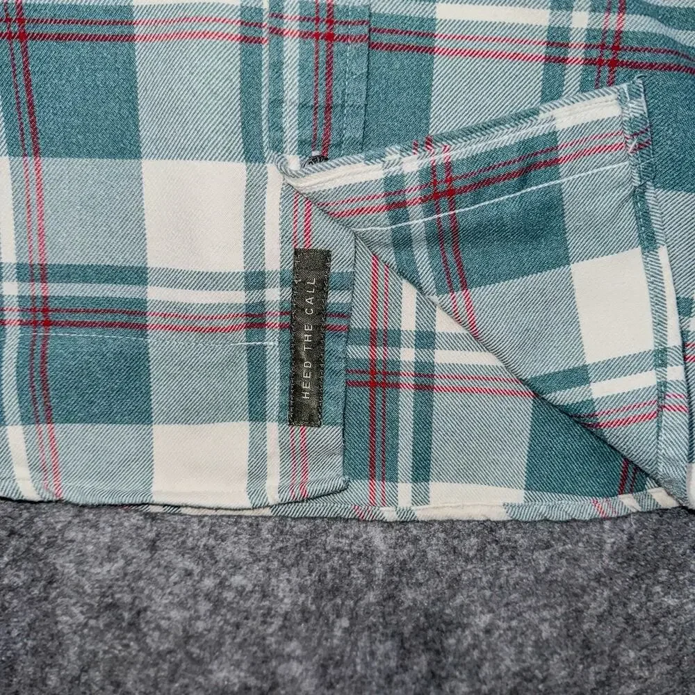 Howler Brothers Mens S Harkers Flannel Shirt Elbow Patches Green Cream Plaid